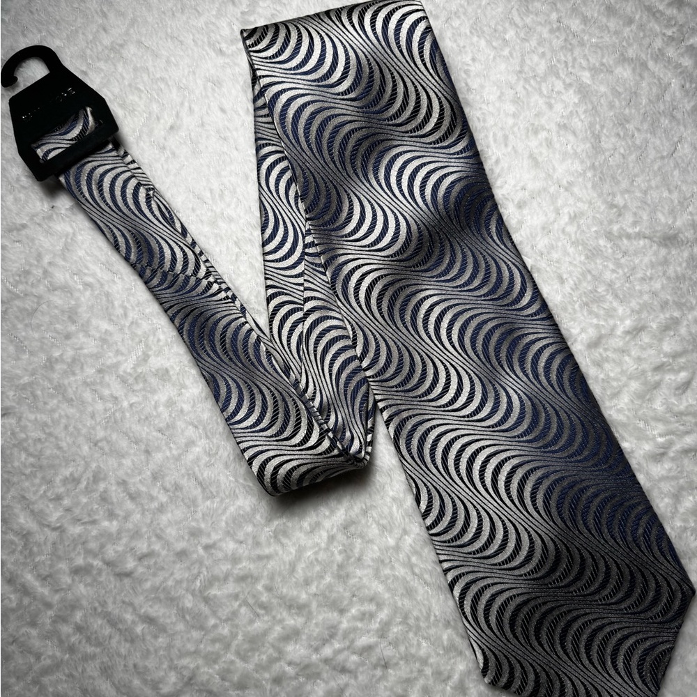 Salvatore Pellegrino Black White and Blue Silk Swirl Tie NWT Vintage 80’s - 90’s